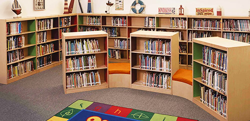 Bookshelves filled with picture books